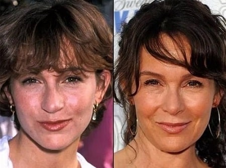A before and after picture of Jennifer Grey.